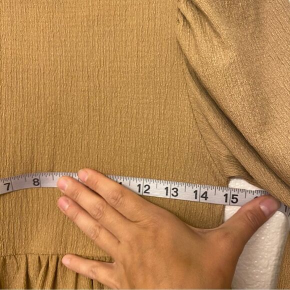 Zara gold tan Textured tan beige brown oversized boho dress mock long sleeve 9 - Picture 7 of 8